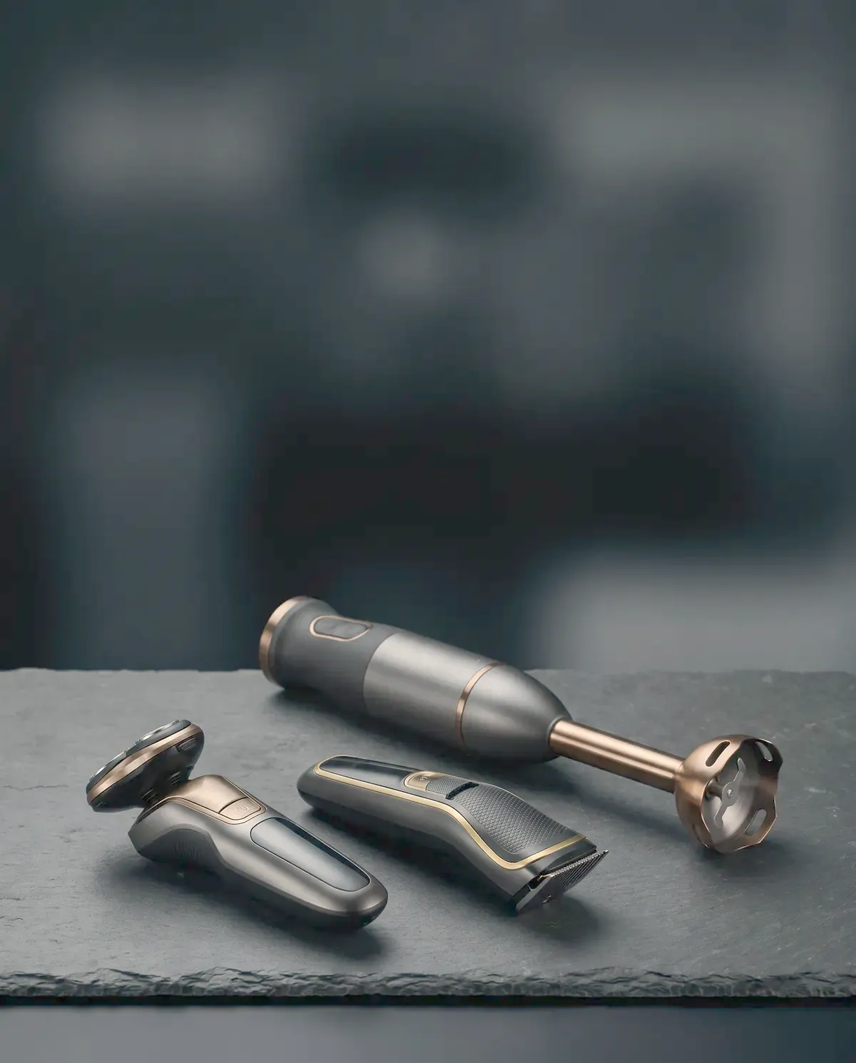 Illustrative photograph of a shaver, trimmer and hand blender