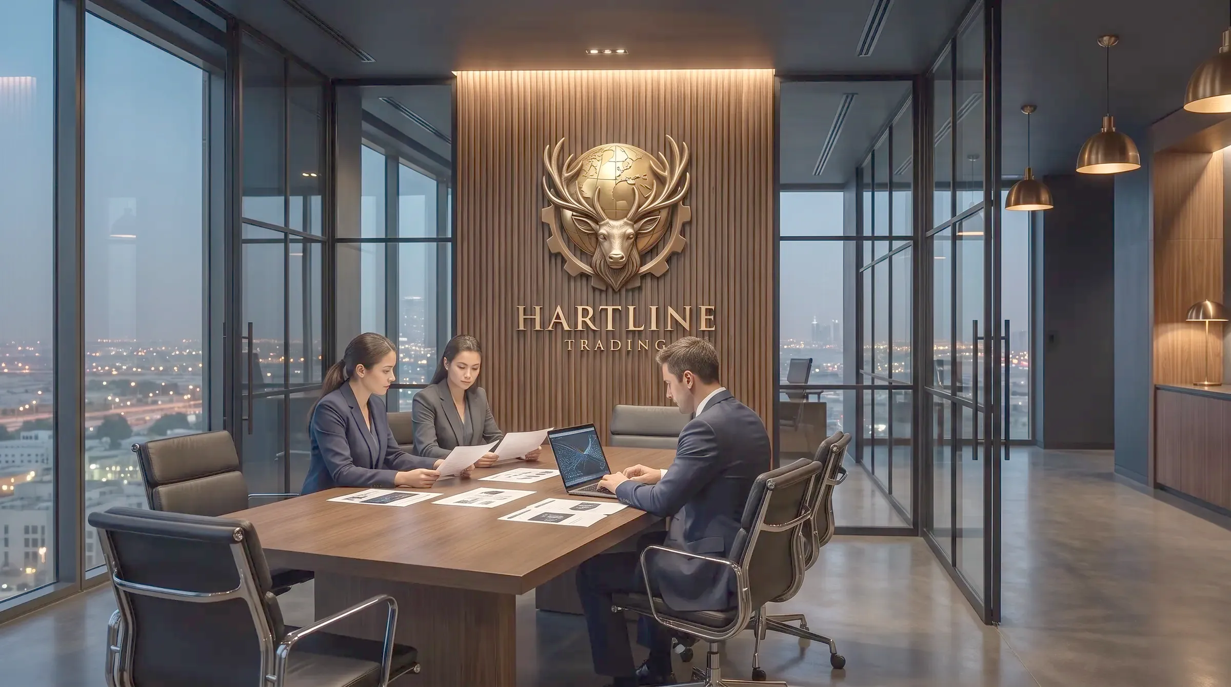 Meeting room with the Hartline emblem on the wall