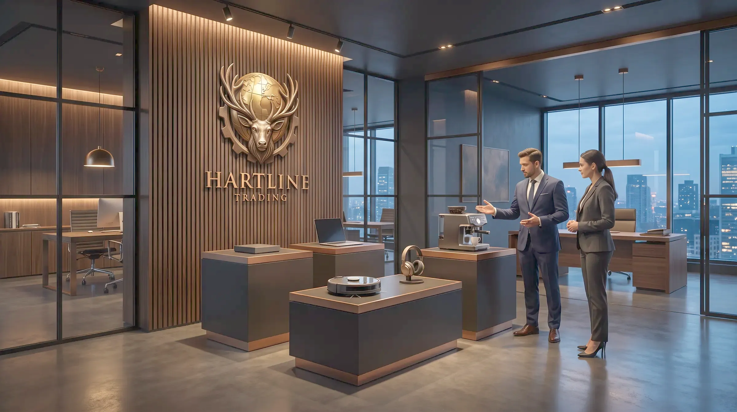 Hartline showroom with the company emblem and appliances on display