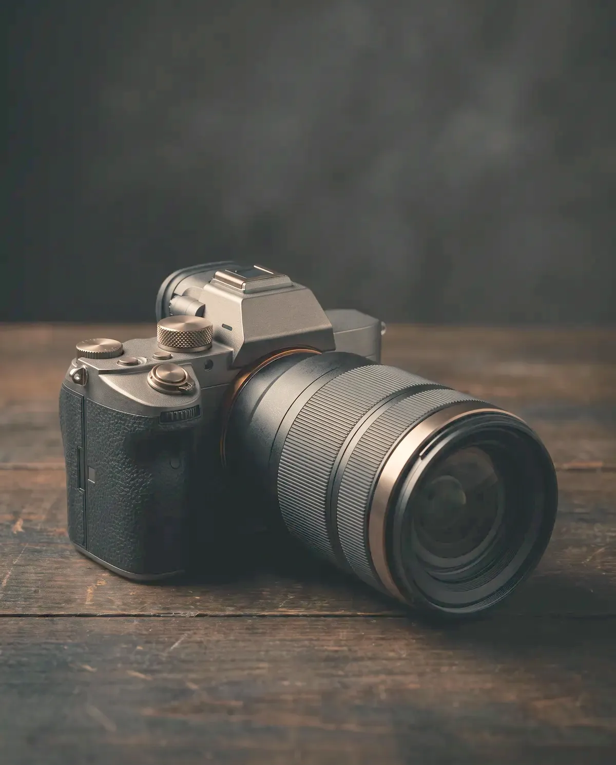 Illustrative photograph of a mirrorless camera with a telephoto lens