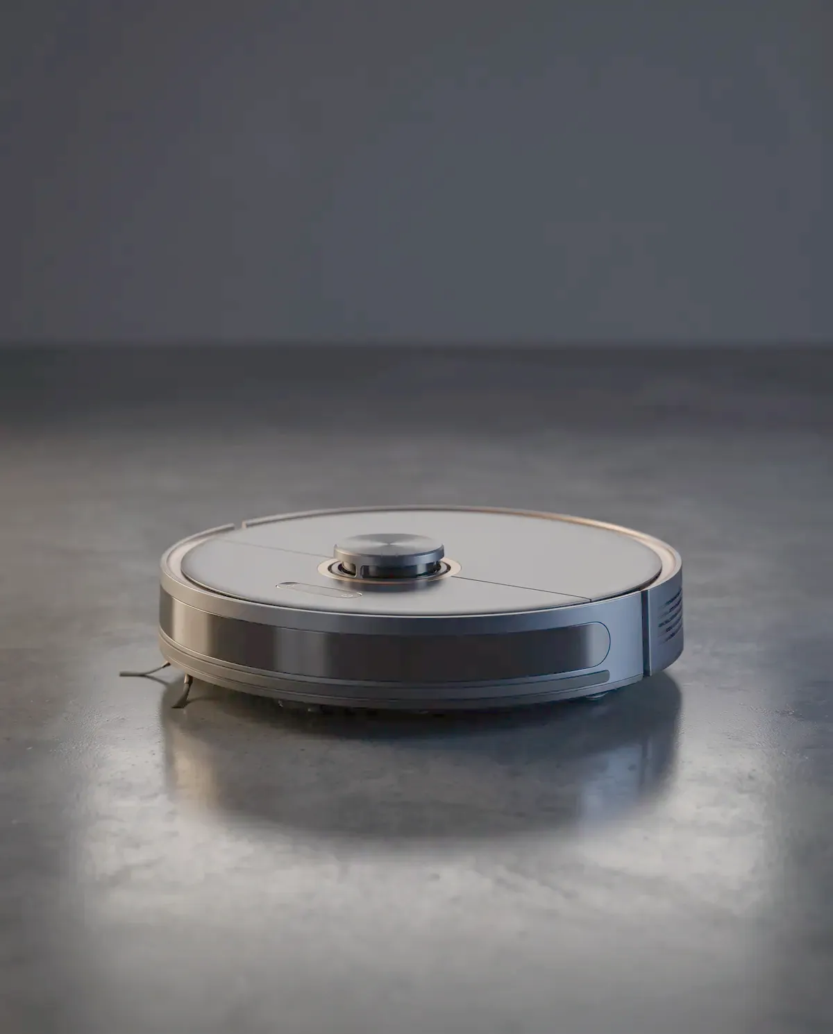 Illustrative photograph of a robot vacuum on a polished floor
