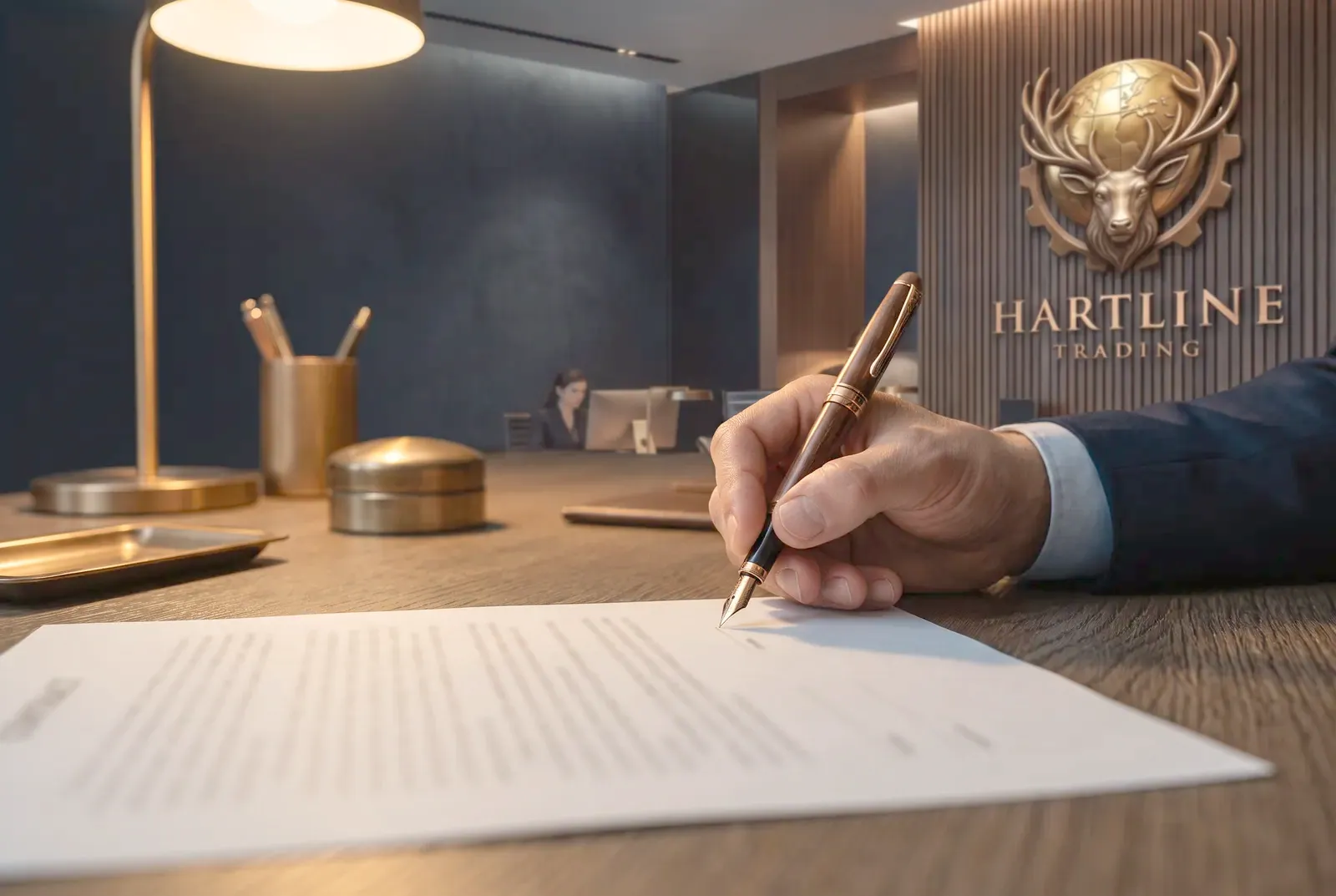 Hand signing a contract with a fountain pen