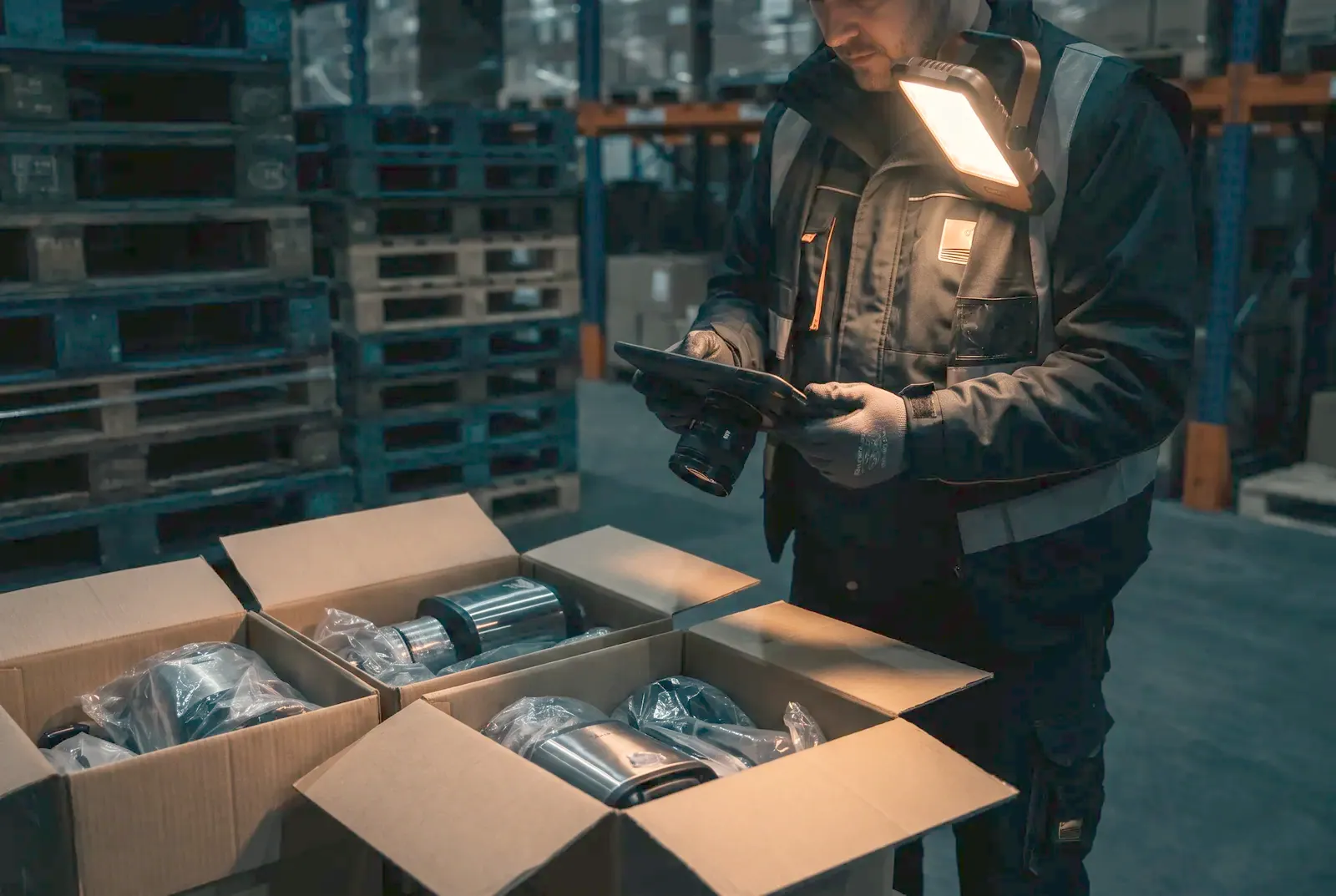 Inspector photographing open cartons for an inspection record