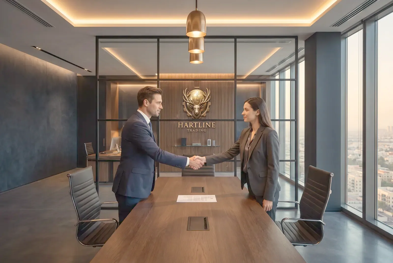 Handshake across a table over a printed quotation