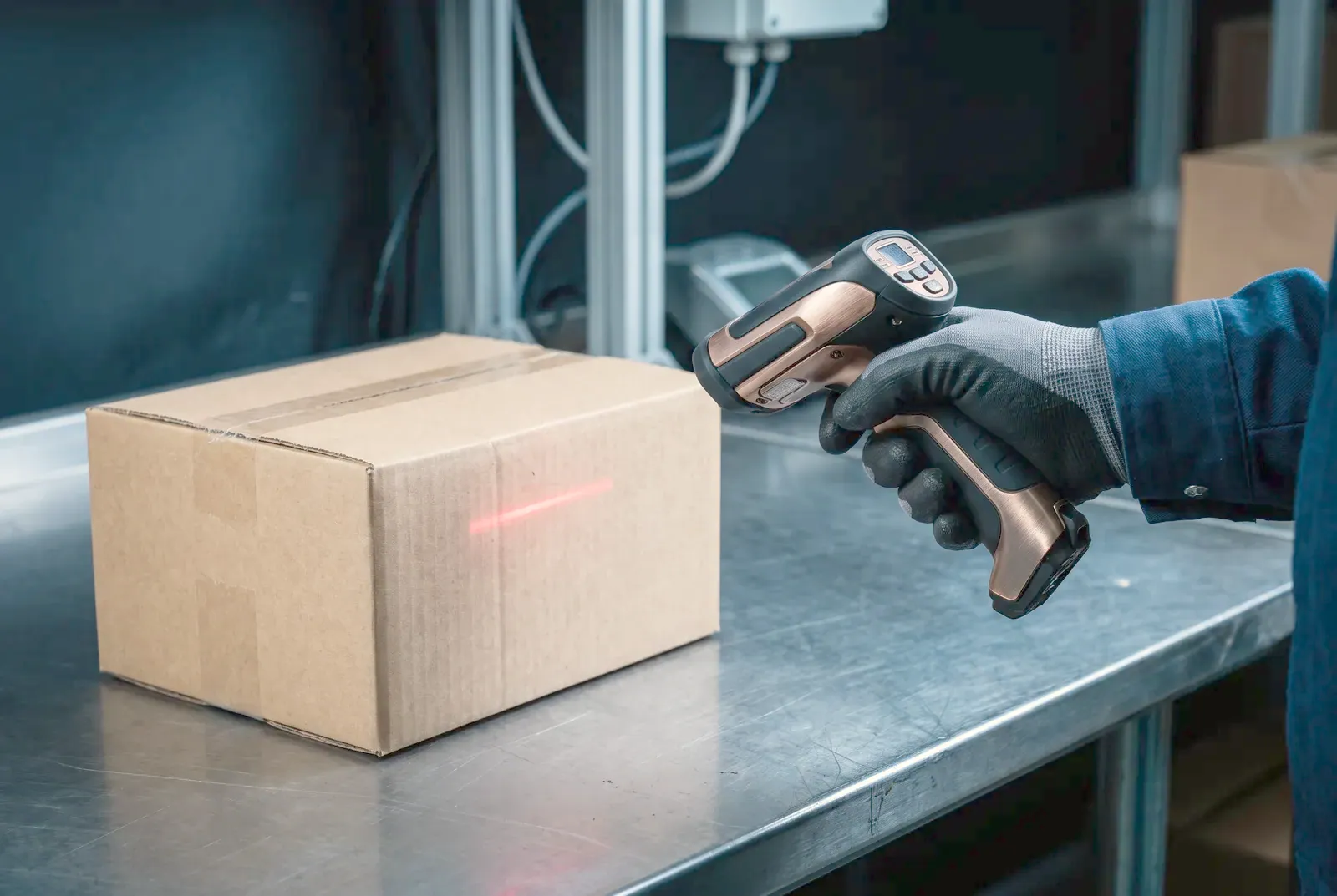 Barcode scanner reading a product carton